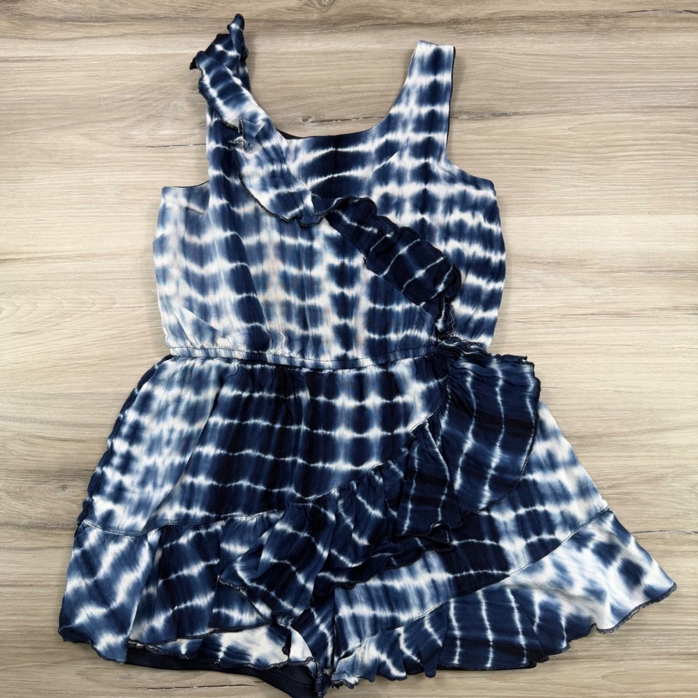 Truly Me by Sara Sara Girls Blue White Tie Dye Ruffle Romper Size 7 Summer Boho